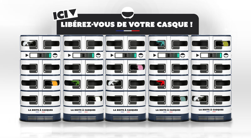 La Boîte de 8 - Gamme complète de consignes à casques avec casques colorés